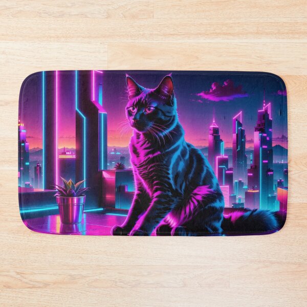 Item preview, Neon Cyberpunk Cat – Futuristic Synthwave Glow Cityscape Art designed and sold by Visualynx.