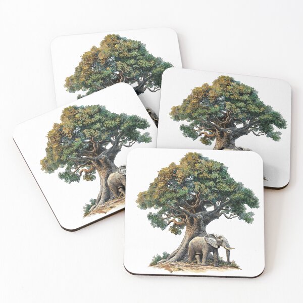 Item preview, Majestic African Elephant Illustration under a Massive Baobab Tree Wildlife Art designed and sold by MKDSN.