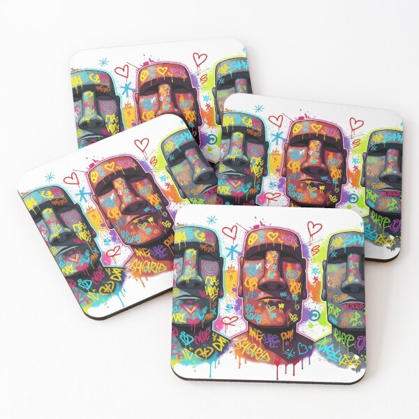 Item preview, Colorful Graffiti Moai Trio – Urban Street Art Easter Island Heads Illustration designed and sold by R-B-Colors.