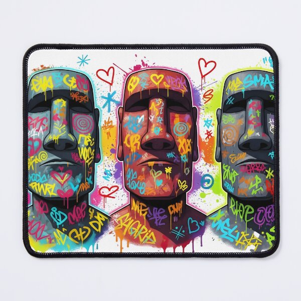 Item preview, Colorful Graffiti Moai Trio – Urban Street Art Easter Island Heads Illustration designed and sold by R-B-Colors.