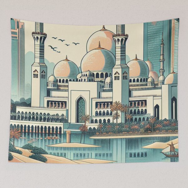 Item preview, Abu Dhabi Ukiyo-e Landscape – Sheikh Zayed Grand Mosque & Desert Skyline designed and sold by Vandy Fullam.