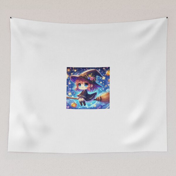 Item preview, Cute Chibi Witch on Broom – Kawaii Halloween Magic Night Illustration designed and sold by shopwithcare.