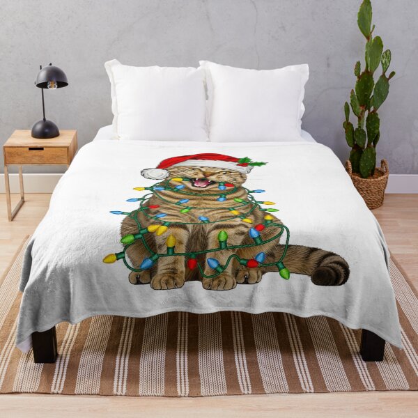 Item preview, Screaming Christmas Tabby Cat in Fairy Lights designed and sold by TeeARTHY.