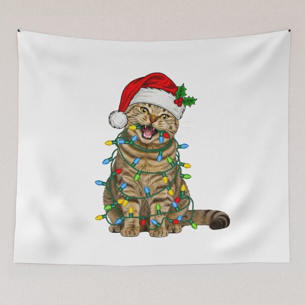 Item preview, Screaming Christmas Tabby Cat in Fairy Lights designed and sold by TeeARTHY.