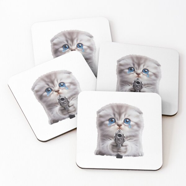 Item preview, Crying Kitten Holding Gun Sad Meme designed and sold by TeeARTHY.