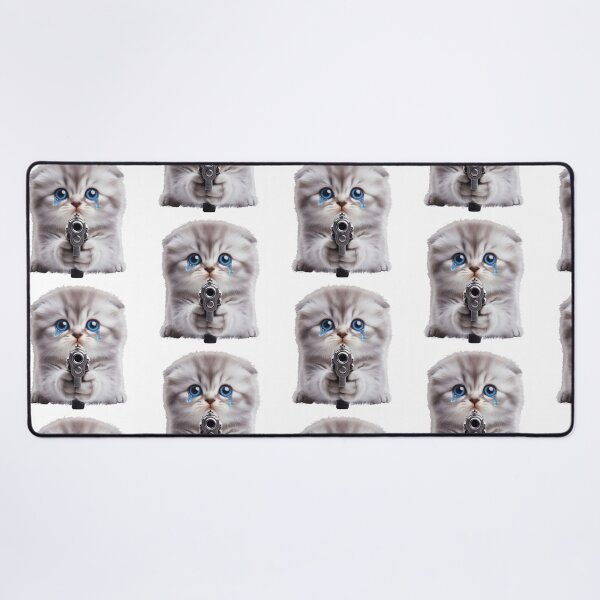 Item preview, Crying Kitten Holding Gun Sad Meme designed and sold by TeeARTHY.