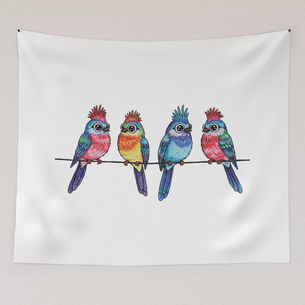 Item preview, Four Colorful Tropical Birds Sitting on a Wire designed and sold by TeeARTHY.