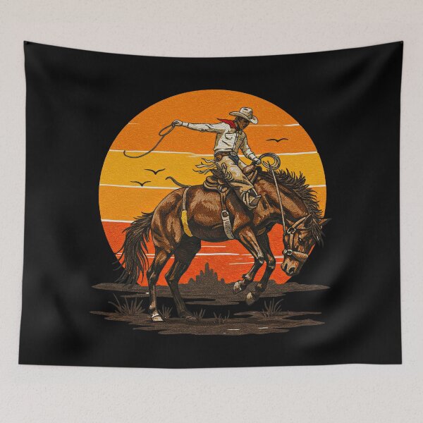Item preview, Retro Sunset Cowboy Riding Bucking Bronco designed and sold by TeeARTHY.