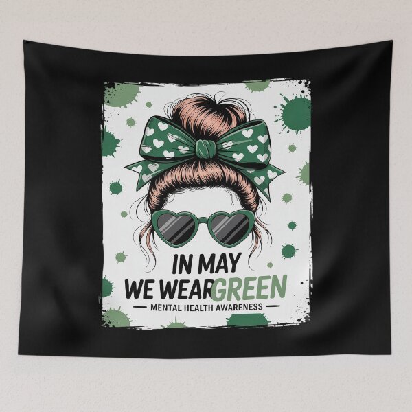 Item preview, In May We Wear Green Mental Health Awareness Month Messy Bun designed and sold by MeowtivationP.