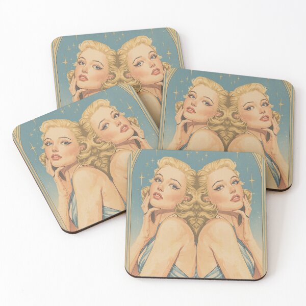 Item preview, Vintage 1940s Twin Pin-Up – Blonde Gemini Bombshells in Pastel Cosmic Style | Retro Art Deco Illustration designed and sold by MissSaylor.