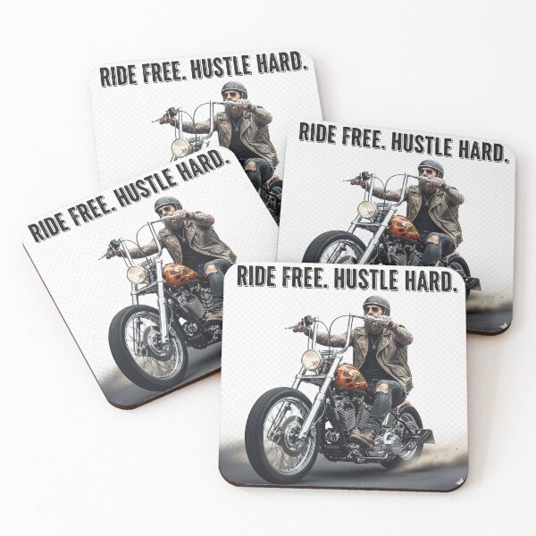 Item preview, RIDE FREE. HUSTLE HARD. – Realistic Biker on a Chopper Motorcycle – Automotive Graphic, Custom, Rock & Roll, V-Twin, Riding, Freedom, Design for Chopper and Hardcore Lifestyle Enthusiasts designed and sold by Studiocolors.