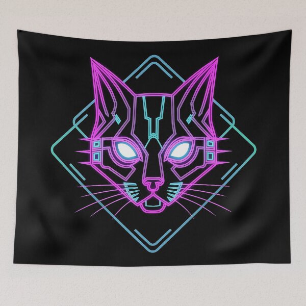 Item preview, Cyberpunk Neon Cat Head – Vaporwave Tech Logo designed and sold by Thompika.