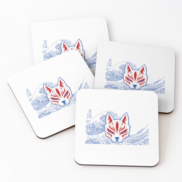 Item preview, Kitsune mask in front of the great wave designed and sold by shannon-wagner.