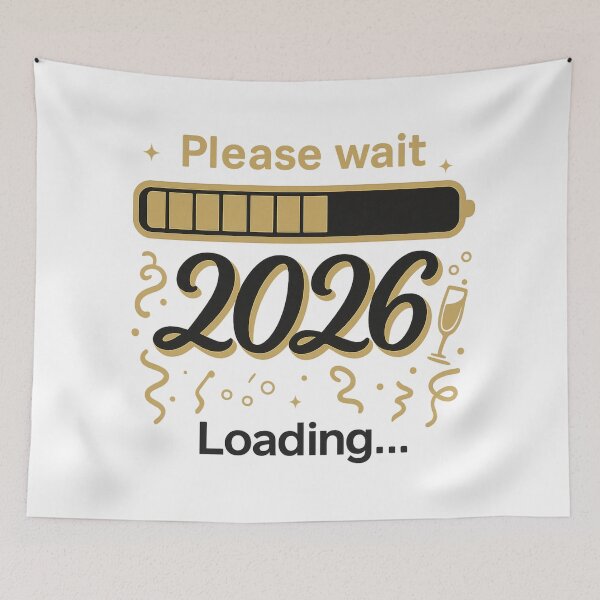 Item preview, Please Wait 2026 Loading – Gold & Black New Year Countdown Design designed and sold by MerryHillStudio.
