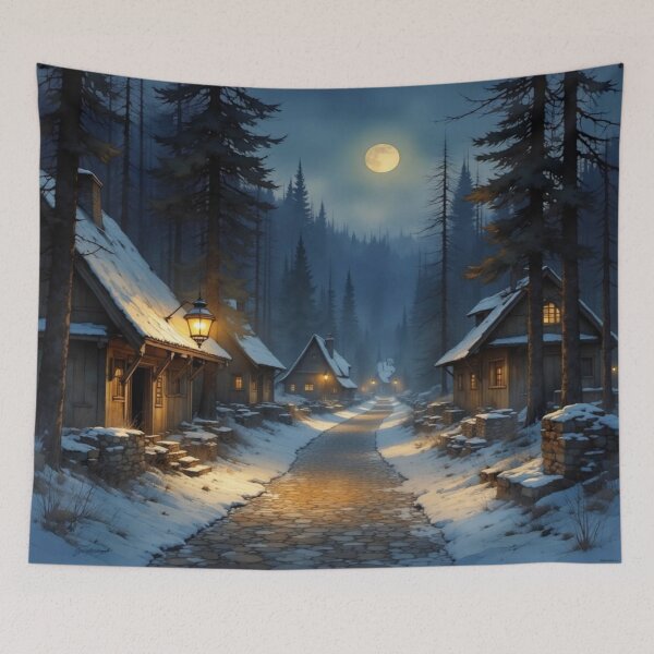 Item preview, Winter Village Glow – Cozy Snow Night with Moonlight Magic & Vintage Streetlamp Romance designed and sold by FotoworldEdel.