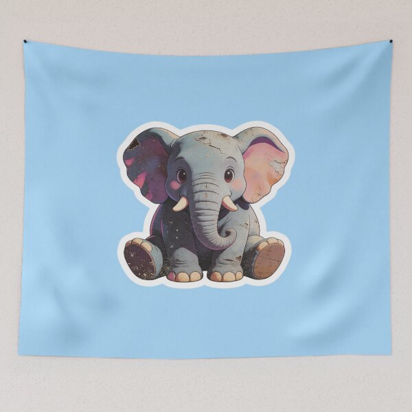 Item preview, Cute Chibi Baby Elephant | Distressed Grunge Kawaii Animal Art | Vintage Nursery Decor Gift designed and sold by Cherrydora.