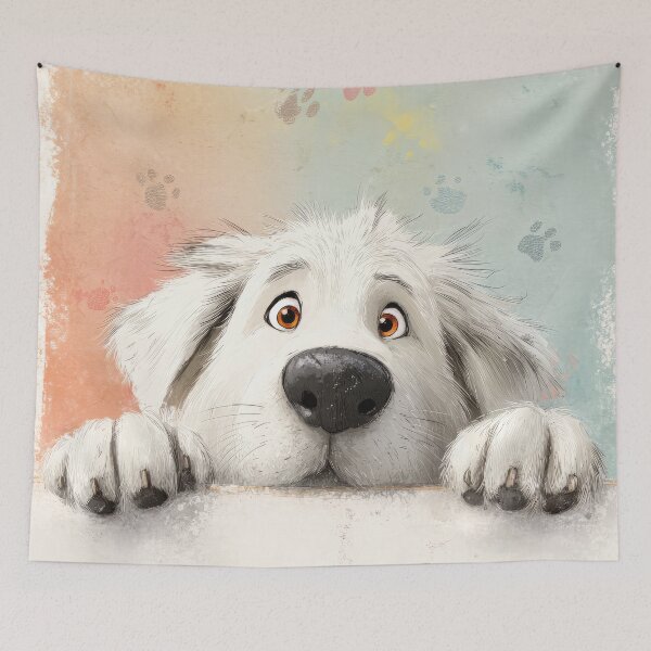 Item preview, Maremma Sheepdog Peeking over Wall 02 designed and sold by Elisabeth Lucas.