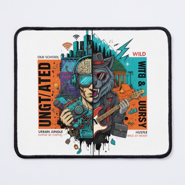 Item preview, Urban Jungle vs Wild Heart - Cyberpunk VR & Wolf Guitarist Split Art designed and sold by TobaGallery868.