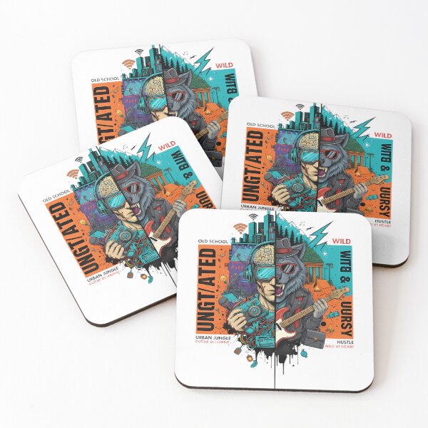 Item preview, Urban Jungle vs Wild Heart - Cyberpunk VR & Wolf Guitarist Split Art designed and sold by TobaGallery868.