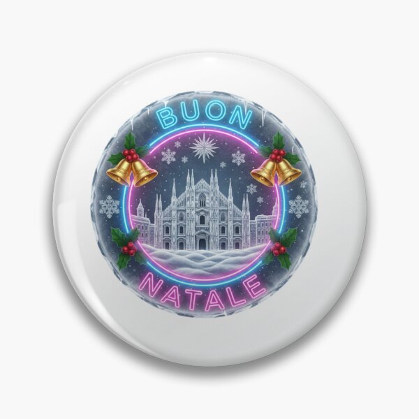 Item preview, Neon Icy Glass Milan Cathedral Emblem – Buon Natale Frozen Cityscape Christmas Badge designed and sold by Imaginarium of Chaos falcon88 .