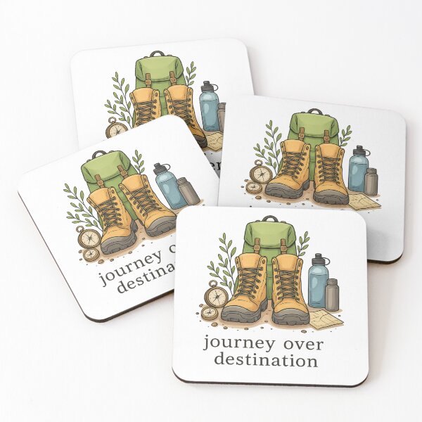 Item preview, Journey Over Destination – Hiking Boots & Adventure Gear Illustration designed and sold by MUKUND FASHION DESIGN.