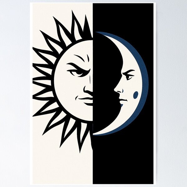 Item preview, Sun vs Moon Celestial Rivalry – Cosmic Yin Yang Aesthetic | Bold Black & White Line Art for Stickers & T-Shirts designed and sold by zevorgue.