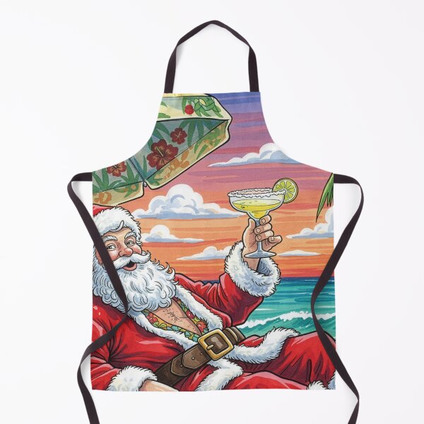 Aperçu de l'œuvre Le Père Noël se détend sur une plage tropicale au coucher du soleil, un cocktail à la main. créée et vendue par JaiStudio.