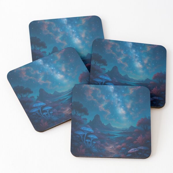 Item preview, Mystical Night Landscape with Glowing Mushrooms designed and sold by ImaginingNebulae.