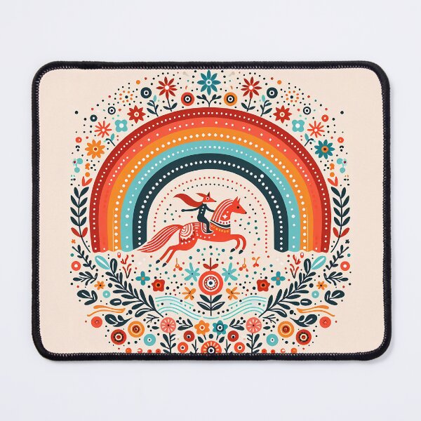Item preview, Fox Riding Horse Under Rainbow – Scandinavian Folk Art by heidiannemorris © designed and sold by FOLK ART FUSION by heidiannemorris.
