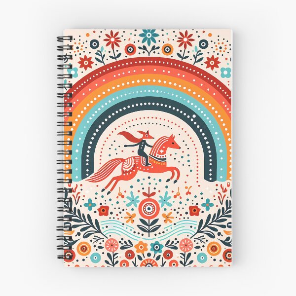 Item preview, Fox Riding Horse Under Rainbow – Scandinavian Folk Art by heidiannemorris © designed and sold by FOLK ART FUSION.