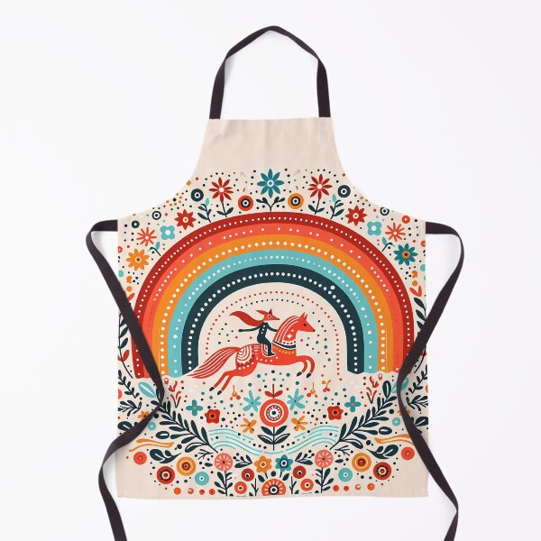 Item preview, Fox Riding Horse Under Rainbow – Scandinavian Folk Art by heidiannemorris © designed and sold by FOLK ART FUSION by heidiannemorris.