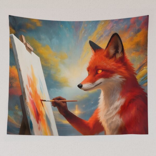 Item preview, Whimsical Artist Fox Painting a Colorful Canvas designed and sold by internetwatcher.