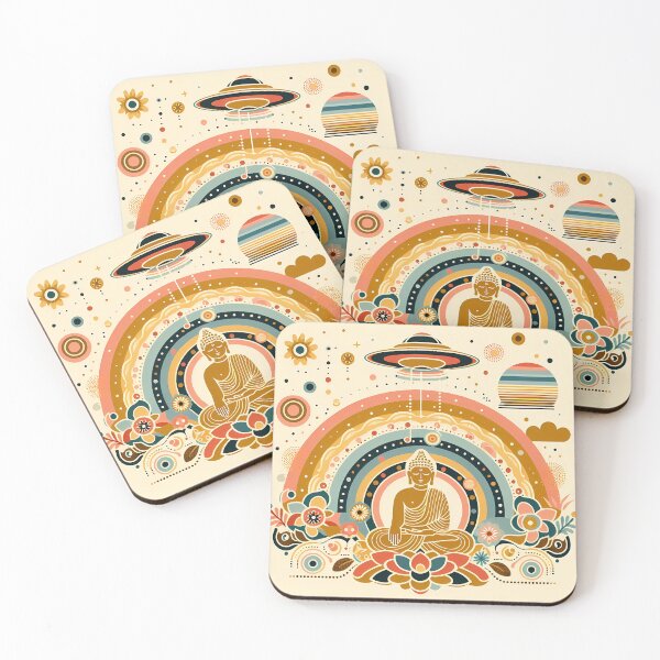 Item preview, Buddha with UFO and Rainbow – Scandinavian Folk Art by heidiannemorris © designed and sold by FOLK ART FUSION by heidiannemorris.