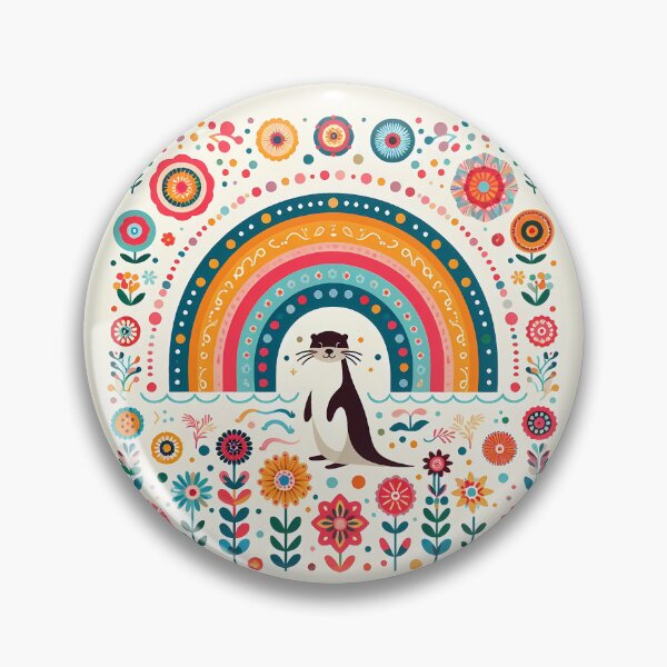 Item preview, Otter Under Rainbow with Floral Motifs – Scandinavian Folk Art by heidiannemorris © designed and sold by FOLK ART FUSION by heidiannemorris.