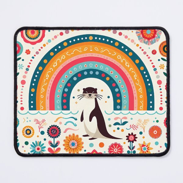 Item preview, Otter Under Rainbow with Floral Motifs – Scandinavian Folk Art by heidiannemorris © designed and sold by FOLK ART FUSION by heidiannemorris.