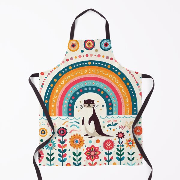 Item preview, Otter Under Rainbow with Floral Motifs – Scandinavian Folk Art by heidiannemorris © designed and sold by FOLK ART FUSION by heidiannemorris.