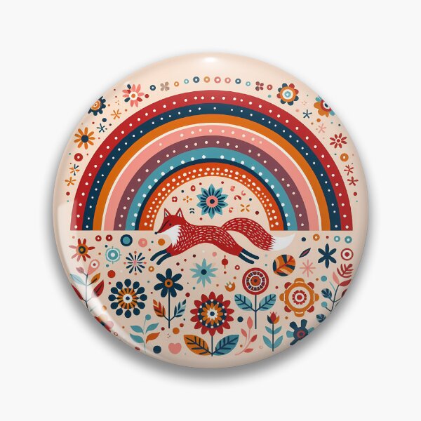 Item preview, Running Fox Under Rainbow – Scandinavian Folk Art by heidiannemorris © designed and sold by FOLK ART FUSION.