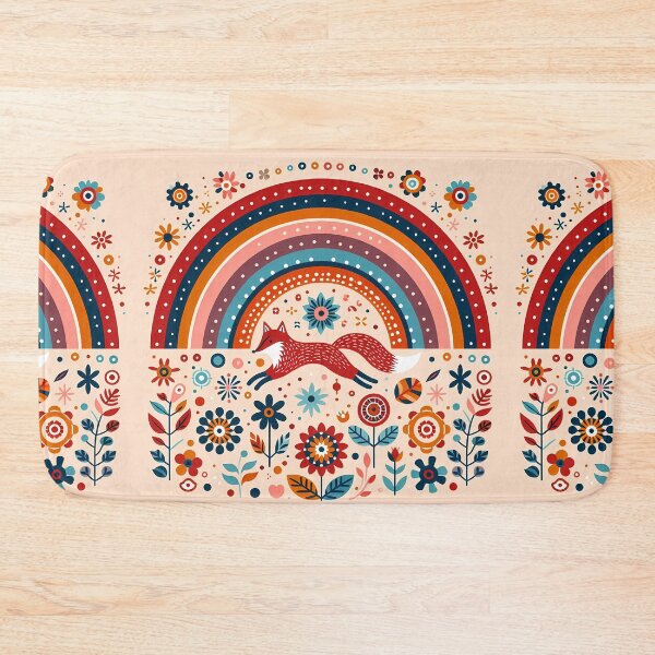 Item preview, Running Fox Under Rainbow – Scandinavian Folk Art by heidiannemorris © designed and sold by FOLK ART FUSION.