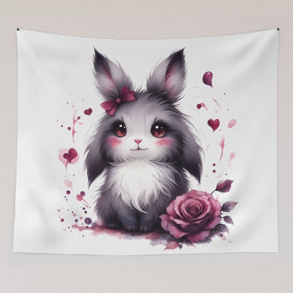 Item preview, Fluffy Midnight Bunny Heart Eyes Rosepetal Swirl designed and sold by RubisLeaf.