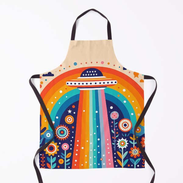 Item preview, Colourful UFO with Rainbow Beams – Scandinavian Folk Art by heidiannemorris © designed and sold by FOLK ART FUSION by heidiannemorris.