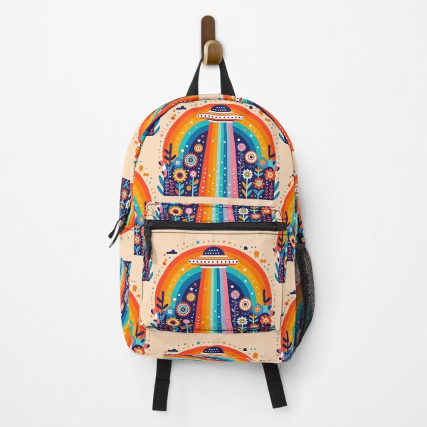 Item preview, Colourful UFO with Rainbow Beams – Scandinavian Folk Art by heidiannemorris © designed and sold by FOLK ART FUSION by heidiannemorris.