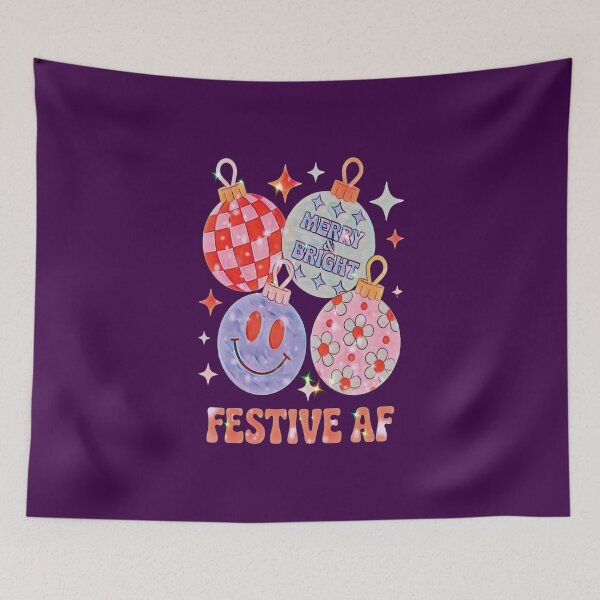 Item preview, Festive AF Christmas Ornaments Retro Holiday Merry and Bright Smiley designed and sold by creativerooney.