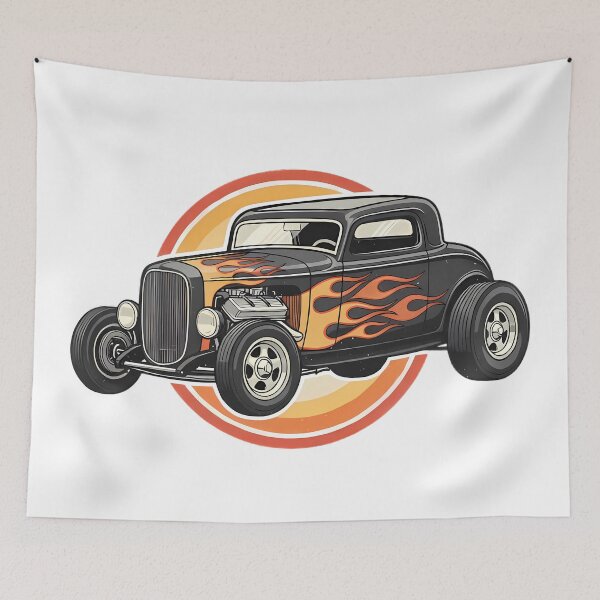 Item preview, Classic Hot Rod with Flames - Vintage American Muscle Car designed and sold by TobaGallery868.