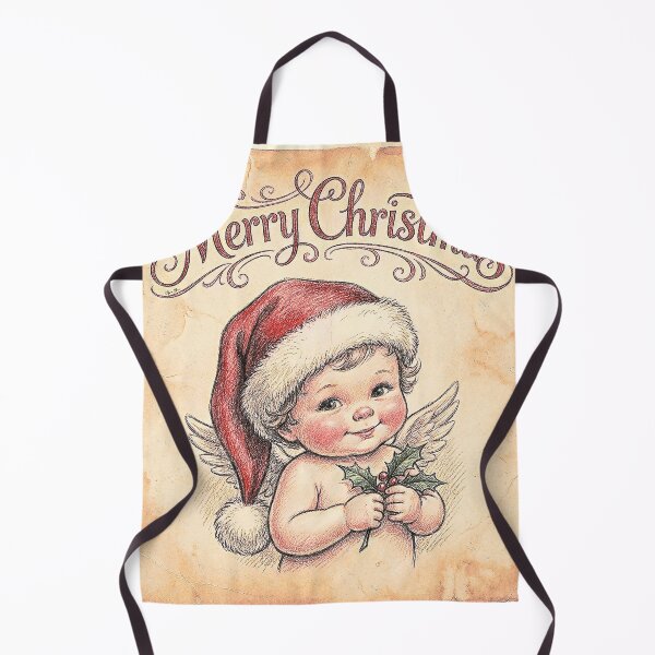 Item preview, Vintage Christmas Cherub - Victorian Baby Angel with Santa Hat & Holly designed and sold by Hen-C-Art.