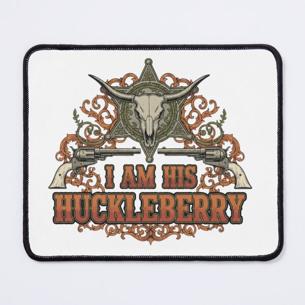 Item preview, I Am His Huckleberry Western Cowboy Skull Design with Guns and Sheriff Star designed and sold by VandalMuse.