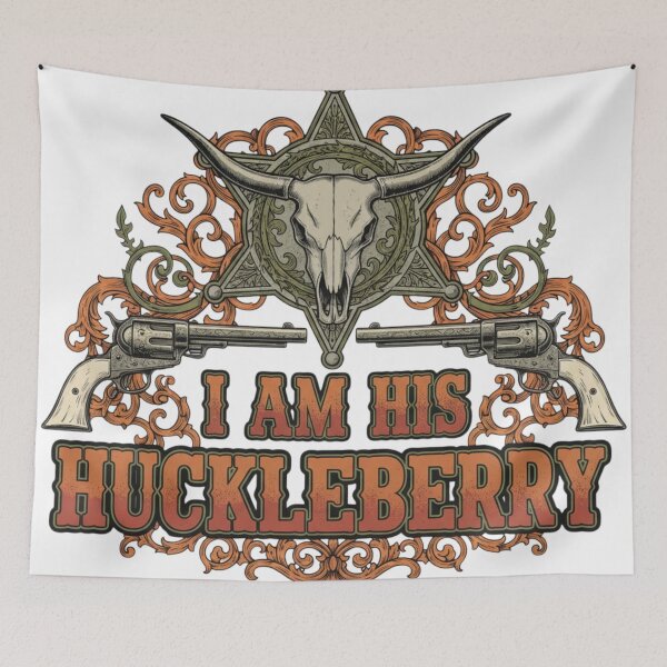 Item preview, I Am His Huckleberry Western Cowboy Skull Design with Guns and Sheriff Star designed and sold by VandalMuse.