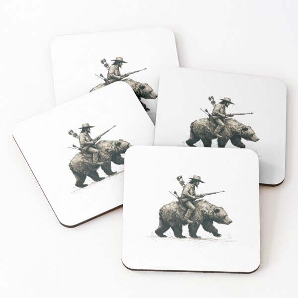 Item preview, Cowboy Riding Bear Illustration — Detailed Pencil Sketch Western Art designed and sold by Colorful-Garden.