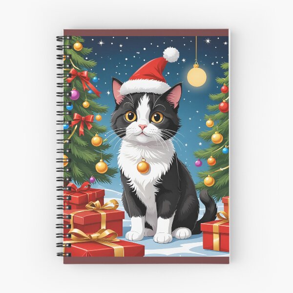 Item preview, Christmas Cat in Santa Hat – Festive Cat by Tree and Presents Holiday Design designed and sold by cheekylorns.