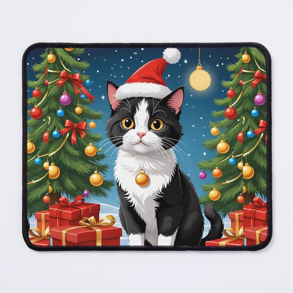Item preview, Christmas Cat in Santa Hat – Festive Cat by Tree and Presents Holiday Design designed and sold by cheekylorns.