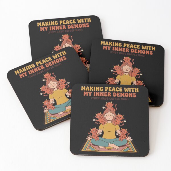Item preview, Making Peace With My Inner Demons They Have Coffee Now Funny Retro Yoga Meditation Humor designed and sold by 519xdesign.